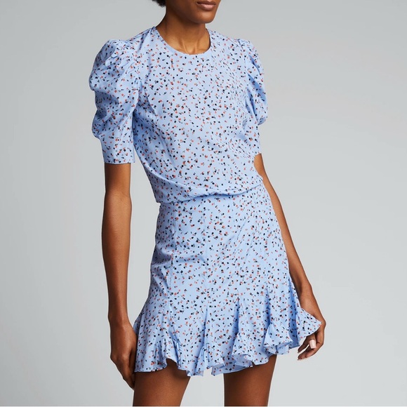 Veronica Beard Dresses & Skirts - Veronica Beard Lila Silk Puff-Sleeve Flounce Dress Blue Multi Size 12 NWT